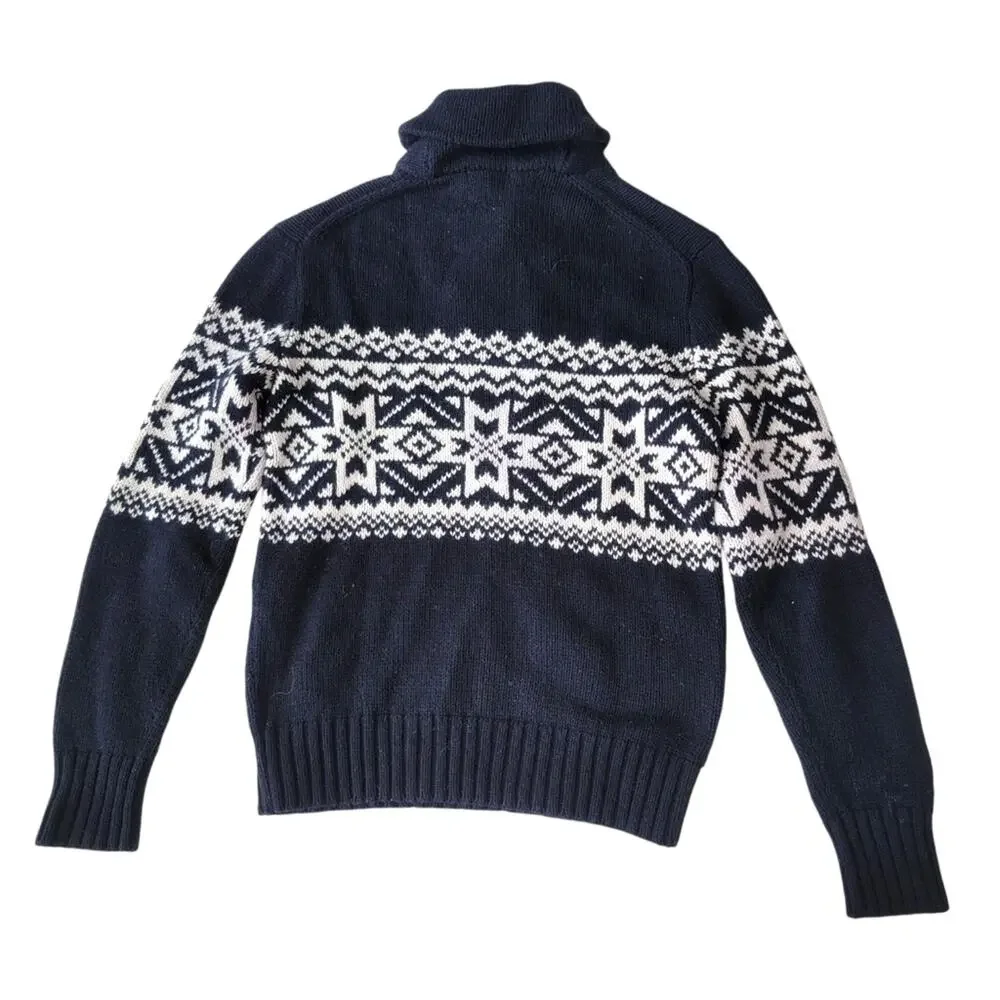 Polo Ralph Lauren Nordic Fair Isle 1/4 Zip Turtleneck Sweater Angora Mens Small